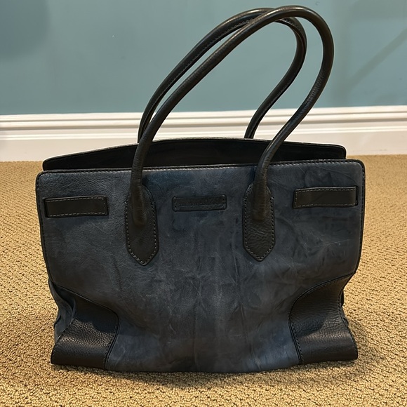 NEW Frye Michelle Work Tote Bag Blue Black Leather - Picture 3 of 16